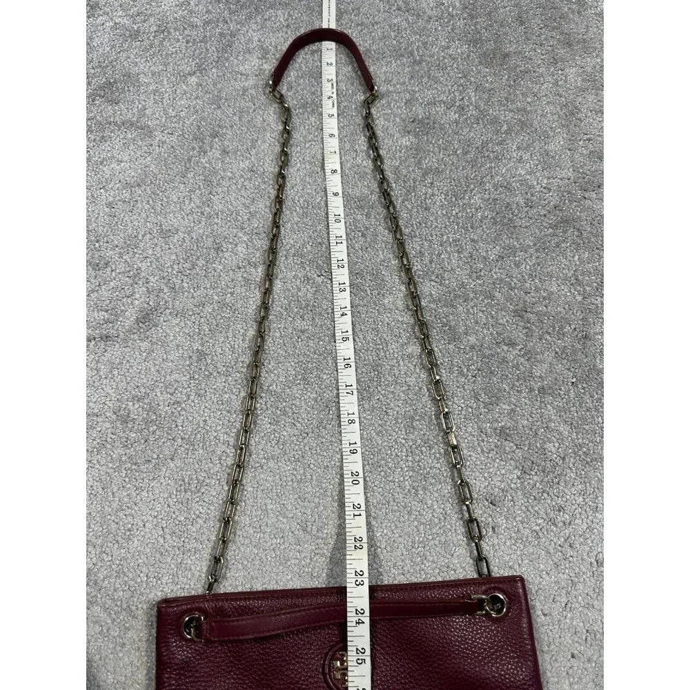 Tory Burch Burgundy Pebbled Leather Chain Shoulder Bag